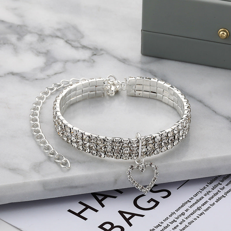 Three-row Stretch Pet Rhinestone Necklace Cat Dog Collar